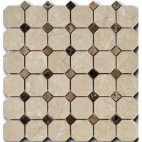 Мозаика Octagon Pattern Botticino Fiorito/Dark Imperator 1,5х1,5 4,9х4,9