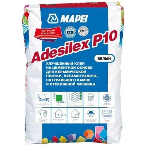 Mapei Клей Adesilex P10 Цементный для укладки стеклянной, керамической и мраморной мозаики, белый (25 кг) 