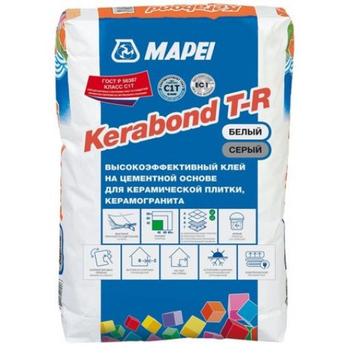 Mapei Клей Kerabond T-R на цементной основе для керамической плитки и керамогранита, серый (25 кг) 